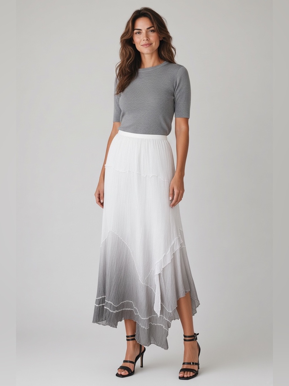 Komarov White Crinkle Layered Lined Maxi Skirt Size Large Elastic Waist